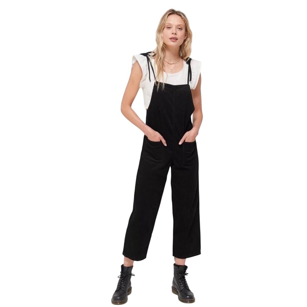 UO BDG Women’s Black Corduory Tie Strap Cropped Overalls